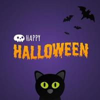 banner di cartolina di testo di felice halloween con gatto strega vettore