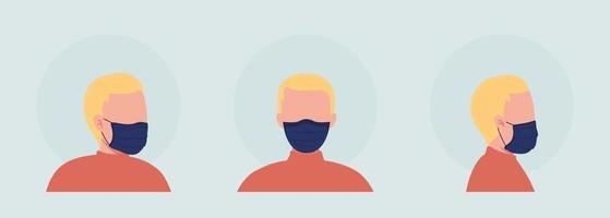 avatar di carattere vettoriale semi piatto dai capelli chiari con set di maschere