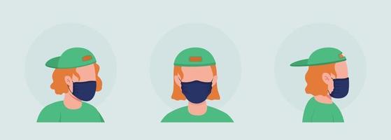 set di avatar di personaggi vettoriali di colore semi piatto con maschera nera