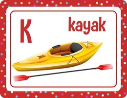 flashcard alfabeto con lettera k e kayak vettore