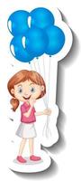 personaggio dei cartoni animati della ragazza che tiene molti palloncini adesivo cartone animato vettore