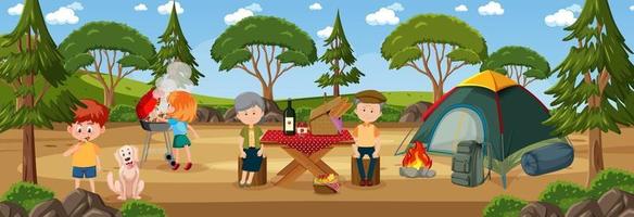 scena orizzontale all'aperto con picnic in famiglia al parco vettore