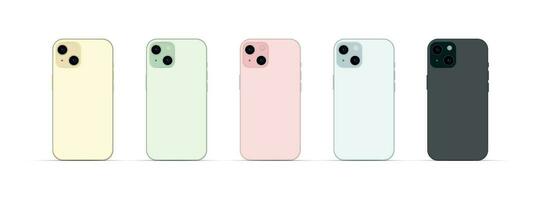 nuovo smartphone 15, moderno smartphone gadget, impostato di 5 pezzi nel nuovo originale colori - vettore