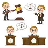 squadra di giudici con il martello della legge e la scala della giustizia cartoon vector