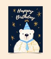 biglietto di auguri di buon compleanno decorato con orso vettore