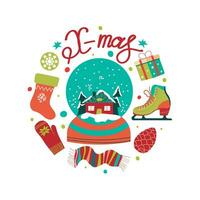 allegro Natale. contento inverno vacanza carta con calligrafia. disegnato design elementi.vettore natale lettering distintivo bianca sfondo. vettore