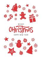 allegro Natale e contento nuovo anno lettering con Natale decorazioni vettore
