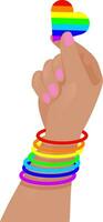 mano Tenere cuore nel colori di LGBTQ Comunità. mani gesto. orgoglio mese etichetta. lgbt piatto stile icona. vettore illustrazione