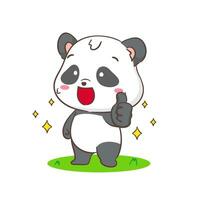 carino panda con pollice su cartone animato carattere. kawaii adorabile animale concetto design. isolato bianca sfondo. vettore arte illustrazione