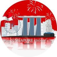 striscione per la festa nazionale di singapore con marina bay sands singapore vettore