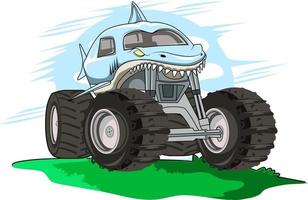 vettore di monster truck dello squalo blu