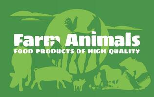 sagome di azienda agricola animali su un' verde sfondo e grande testo. pubblicità di naturale agricoltura e agricoltura. vettore piatto illustrazione.