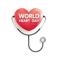 mondo cuore giorno concetto. stetoscopio con cuore forma, battito cardiaco linea, cuore onda cartello, contento terra giorno, vettore design.