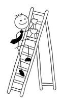 personaggio dell'uomo d'affari stickman che sale la scala di legno illustrazione del fumetto vettoriale