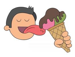 l'uomo dei cartoni animati lecca l'illustrazione vettoriale del gelato