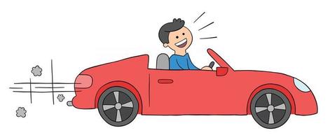 cartone animato, uomo, guida, lusso, automobile convertibile, vettore, illustration