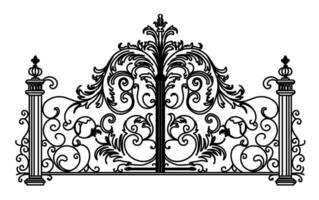schizzo di forgiato metallo cancelli. artistico forgiatura doppia foglia giardino porte fatto di ferro da stiro. vettore