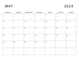 Maggio 2024 calendario. Lunedi inizio. mensile progettista modello. vettore design