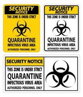 avviso di sicurezza quarantena virus infettivo area segno isolato su sfondo bianco, illustrazione vettoriale eps.10