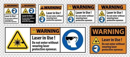 Avvertenza etichetta di sicurezza DPI, laser in uso non entrare senza indossare occhiali protettivi laser vettore