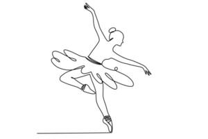 uno continuo linea disegno di balletto ballerino. femmina ballerina, ballerino nel semplice lineare stile. modificabile ictus. scarabocchio schema vettore illustrazione