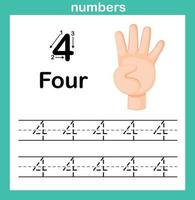 conteggio della mano.dito e numero, vettore di illustrazione di esercizio numerico