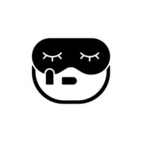 icona del glifo nero con maschera per dormire e tappi per le orecchie. accessori portatili per andare a dormire in aereo. indispensabile per il turista. oggetti da viaggio. simbolo di sagoma su uno spazio bianco. illustrazione vettoriale isolato