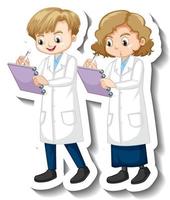 adesivo personaggio dei cartoni animati con bambini in abito scientifico vettore