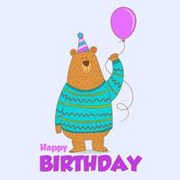 biglietto di auguri di buon compleanno con orso cartone animato vettore