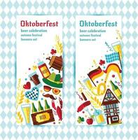 banner vettoriali design piatto con simboli di celebrazione dell'oktoberfest. design della celebrazione dell'oktoberfest con cappello bavarese e simboli autunnali e tedeschi.