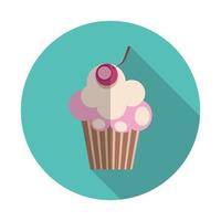 concetto di design piatto cupcake con ciliegie illustrazione vettoriale con lunga ombra