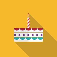 icona piana di torta di compleanno con ombra lunga, illustrazione vettoriale