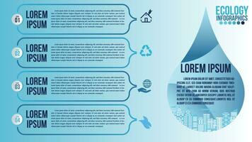 Infografica eco acqua blu design elementi processi 4 passaggi o opzioni parti con far cadere di acqua. ecologia biologico natura vettore attività commerciale modello per presentazione.