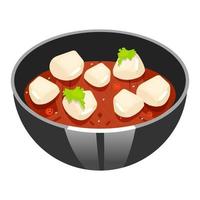 zuppa giapponese con icona di colore tofu piccante. piatto asiatico in una ciotola nera. cucina del ristorante tradizionale orientale. cibo cinese fatto in casa. ricetta di cucina del ristorante. illustrazione vettoriale isolato