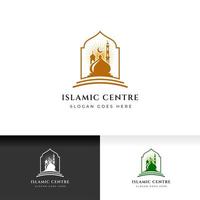 centro islamico icona silhouette logo modello di progettazione con illustrazione vettoriale moschea islamic
