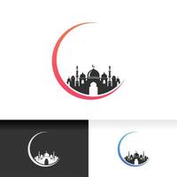 Moschea icona silhouette logo disegno vettoriale isolato su mezzaluna illustrazione