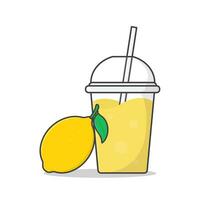 Limone succo o frappè nel porta via plastica tazza vettore icona illustrazione. freddo bevande nel plastica tazze con ghiaccio piatto icona