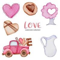 set di grande isolato concetto di San Valentino acquerello elemento adorabile romantico rosso-rosa cuori per la decorazione, illustrazione vettoriale. vettore