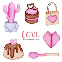 set di grande isolato concetto di San Valentino acquerello elemento adorabile romantico rosso-rosa cuori per la decorazione, illustrazione vettoriale. vettore