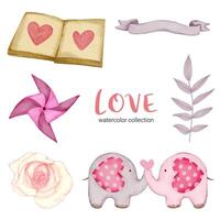 set di grande isolato concetto di San Valentino acquerello elemento adorabile romantico rosso-rosa cuori per la decorazione, illustrazione vettoriale. vettore