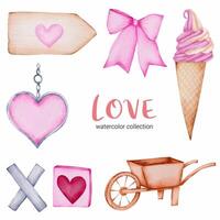 set di grande isolato concetto di San Valentino acquerello elemento adorabile romantico rosso-rosa cuori per la decorazione, illustrazione vettoriale. vettore