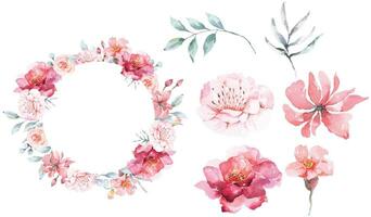 fiore e le foglie ghirlanda ghirlanda dipinto nel acquerello.floreale per invito, matrimonio.fiore cerchio. vettore