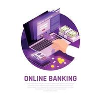 illustrazione vettoriale di composizione rotonda isometrica di servizi bancari online