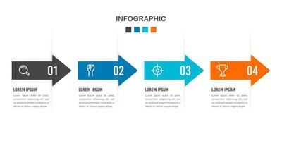 4 passaggi Infografica freccia con un icona per successo. marketing, strategia, e pianificazione. vettore illustrazione.