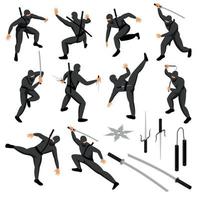 illustrazione vettoriale di raccolta di icone ninja isometrica