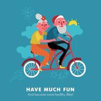 illustrazione di vettore del fumetto di vacanza in bicicletta per anziani