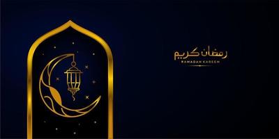 semplice vettore di calligrafia araba ramadan kareem, icona della linea di auguri eid mubarak design vettoriale minimale e semplice con lanterna incandescente moschea e stella di luna crescente appesa per sfondo e banner