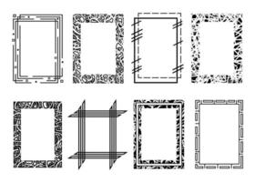 cornici rettangolari vettoriali nere. raccolta di cornici con texture grunge isolati su sfondo bianco. bordi per immagini o testo, copia spazio.