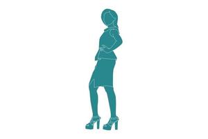 illustrazione vettoriale di donna elegante in posa, stile piatto con contorno