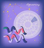futuristico Acquario zodiaco cartello su leggero viola sfondo. raggiante Basso poligonale design vettore. costellazione di Acquario, calendario design vettore